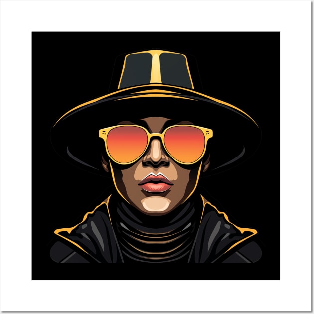 Vector Illustration - Hip-Hop Inspired Man in Black Hat, Cloak, and Shoulder-Length Sunglasses - A Splash of Street Style. Wall Art by Art KateDav